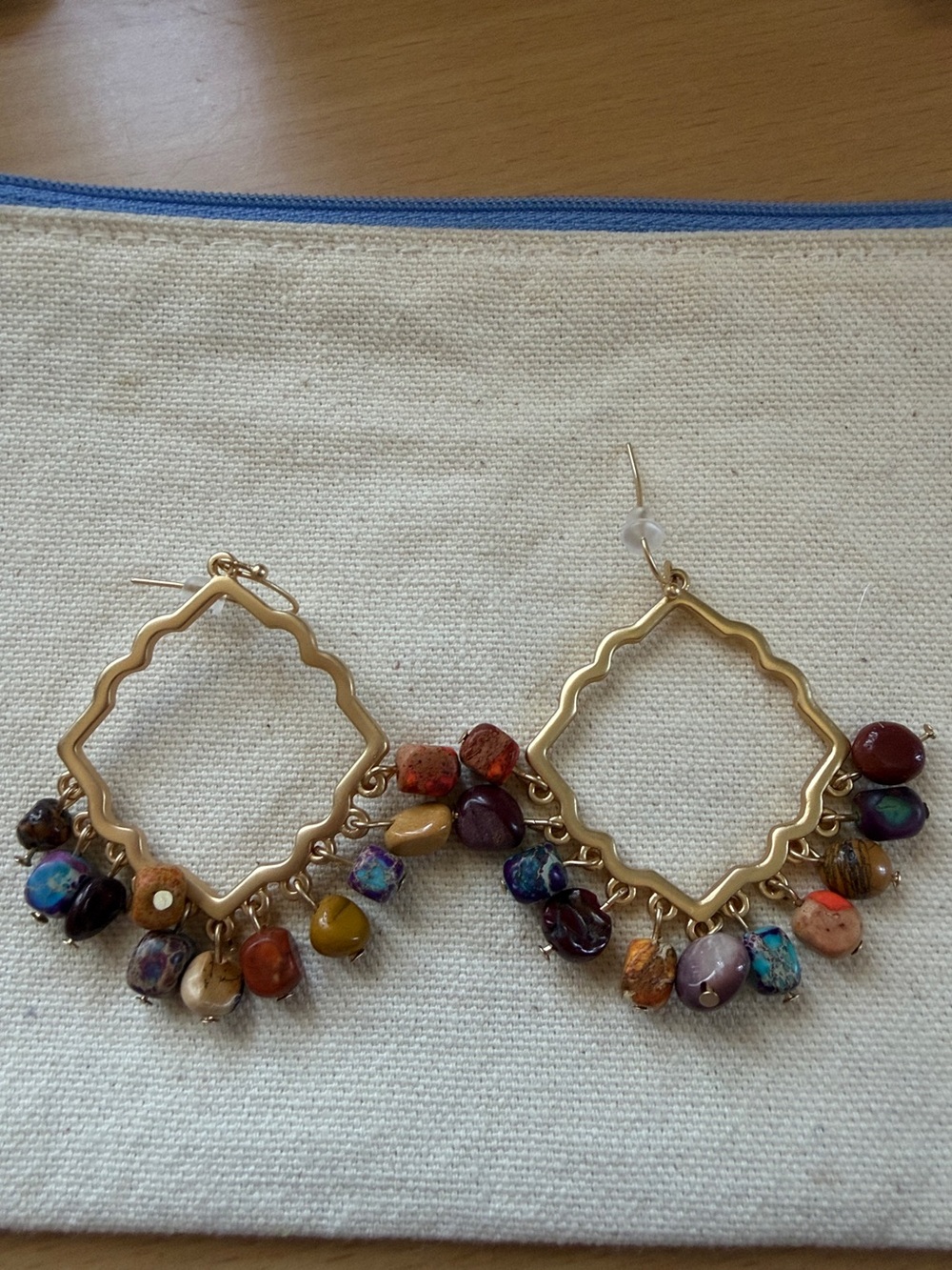 New Gold Multicolor Stone Dangle Earrings - Women Jewelry